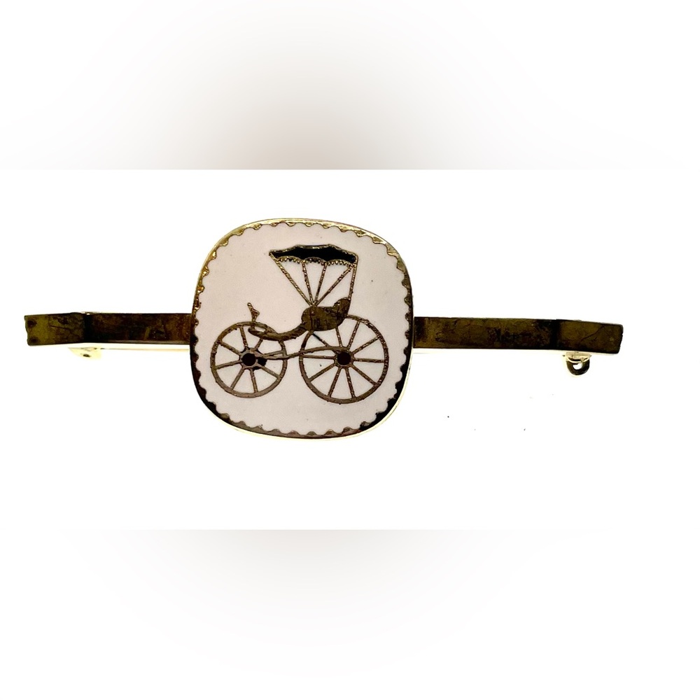 Vintage Gold Tone and Enamel Collar Tie Bar Pin Brooch Antique Car Design